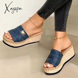 Xajzpa - Women’s Braided Strap Slingbacks Wedge Heel Slippers Blue / 35