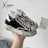 Xajzpa - Women’s Canvas Sneakers Dirty Shoes New Student Thick Dissolving Heels White Lace Up