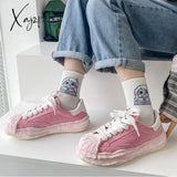 Xajzpa - Women’s Canvas Sneakers Dirty Shoes New Student Thick Dissolving Heels White Lace Up