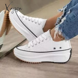 Xajzpa - Womens Casual Leather Hike Platform Sneakers Fashion Low Top White / 5