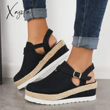 Xajzpa - Women’s Closed Toe Platform Espadrilles Wedge Ankle Strap Sandals