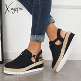 Xajzpa - Women’s Closed Toe Platform Espadrilles Wedge Ankle Strap Sandals Black / 5