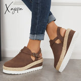 Xajzpa - Women’s Closed Toe Platform Espadrilles Wedge Ankle Strap Sandals Brown / 5