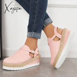 Xajzpa - Women’s Closed Toe Platform Espadrilles Wedge Ankle Strap Sandals Pink / 5