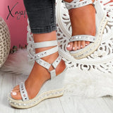 Xajzpa - Women’s Daily Sandals Numy Wedge Rock Studs Platform Shoes