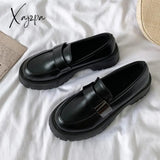 Xajzpa - Womens Derby Shoes Black Flats British Style Casual Female Sneakers Ladies’ Footwear