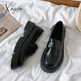 Xajzpa - Womens Derby Shoes Black Flats British Style Casual Female Sneakers Ladies’ Footwear