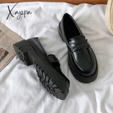 Xajzpa - Womens Derby Shoes Black Flats British Style Casual Female Sneakers Ladies’ Footwear