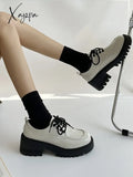 Xajzpa - Womens Derby Shoes Casual Female Sneakers British Style Loafers With Fur Autumn Round Toe