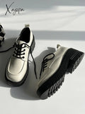 Xajzpa - Womens Derby Shoes Casual Female Sneakers British Style Loafers With Fur Autumn Round Toe