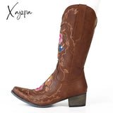 Xajzpa - Women’s Fashion Cowboy Boots For Women Boot Embroidery Winter Thick Heel Leather Long