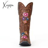 Xajzpa - Women’s Fashion Cowboy Boots For Women Boot Embroidery Winter Thick Heel Leather Long