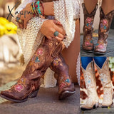 Xajzpa - Women’s Fashion Cowboy Boots For Women Boot Embroidery Winter Thick Heel Leather Long