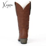 Xajzpa - Women’s Fashion Cowboy Boots For Women Boot Embroidery Winter Thick Heel Leather Long