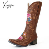 Xajzpa - Women’s Fashion Cowboy Boots For Women Boot Embroidery Winter Thick Heel Leather Long