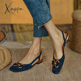 Xajzpa - Womens Fashion Slingback Flats Daily Closed Toe Sandals Navy Blue / 5