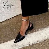 Xajzpa - Women’s Fashion Slingback Pointed Toe Chunky Low Heels
