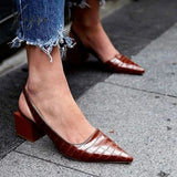 Xajzpa - Women’s Fashion Slingback Pointed Toe Chunky Low Heels