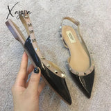 Xajzpa - Women’s Fashion Slingback Pointed Toe Chunky Low Heels Black -Flat / 36