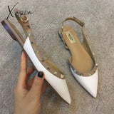 Xajzpa - Women’s Fashion Slingback Pointed Toe Chunky Low Heels White -Flat / 36