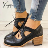 Xajzpa - Women’s Lace Up Vintage Oxfords Shoes Black / 5 Sandals