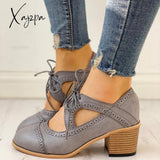 Xajzpa - Women’s Lace Up Vintage Oxfords Shoes Grey / 5 Sandals