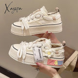 Xajzpa - Womens New Style Breathable Floral Canvas Shoes Autumn Thick Platform All-Match Student