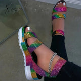 Xajzpa - Women’s Nightclub Heel Rhinestone Platform Sandals Chunky Multicolor / 5 Heels