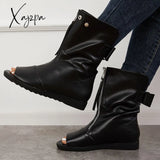 Xajzpa - Women’s Open Toe Ankle Boots Fashion Flat Booties Zip Up