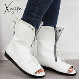 Xajzpa - Women’s Open Toe Ankle Boots Fashion Flat Booties Zip Up