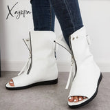 Xajzpa - Women’s Open Toe Ankle Boots Fashion Flat Booties Zip Up