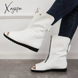 Xajzpa - Women’s Open Toe Ankle Boots Fashion Flat Booties Zip Up