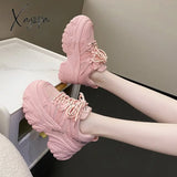 Xajzpa - Women’s Pink Chunky Sneakers Breathable Platform Sports Shoes Woman Lace Up Thick Sole