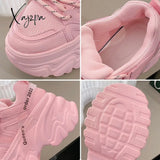 Xajzpa - Women’s Pink Chunky Sneakers Breathable Platform Sports Shoes Woman Lace Up Thick Sole