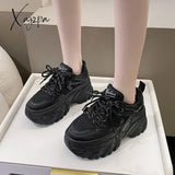 Xajzpa - Women’s Pink Chunky Sneakers Breathable Platform Sports Shoes Woman Lace Up Thick Sole