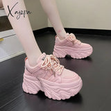 Xajzpa - Women’s Pink Chunky Sneakers Breathable Platform Sports Shoes Woman Lace Up Thick Sole