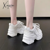 Xajzpa - Women’s Pink Chunky Sneakers Breathable Platform Sports Shoes Woman Lace Up Thick Sole