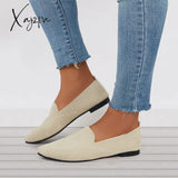 Xajzpa - Women’s Pointed Toe Soft Knit Slip On Flats Breathable Loafers Shoes Beige / 5