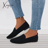 Xajzpa - Women’s Pointed Toe Soft Knit Slip On Flats Breathable Loafers Shoes Black / 5