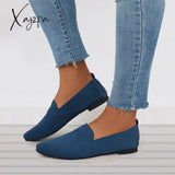 Xajzpa - Women’s Pointed Toe Soft Knit Slip On Flats Breathable Loafers Shoes Blue / 5