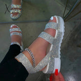 Xajzpa - Women’s Prom Sandals Rhinestone Glitter Platform Silver / 5