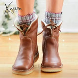 Xajzpa - Womens Red Waterproof Boots Warm Slip On Lace Up Fur Over Ankle Booties Short Snow