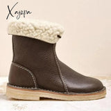 Xajzpa - Womens Red Waterproof Boots Warm Slip On Lace Up Fur Over Ankle Booties Short Snow