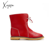 Xajzpa - Womens Red Waterproof Boots Warm Slip On Lace Up Fur Over Ankle Booties Short Snow