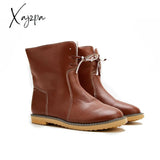 Xajzpa - Womens Red Waterproof Boots Warm Slip On Lace Up Fur Over Ankle Booties Short Snow