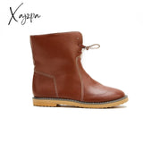 Xajzpa - Womens Red Waterproof Boots Warm Slip On Lace Up Fur Over Ankle Booties Short Snow