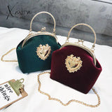 Xajzpa - Women’s Retro Fashion Velvet Texture One Shoulder Messenger Bag Exquisite Love Buckle