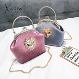 Xajzpa - Women’s Retro Fashion Velvet Texture One Shoulder Messenger Bag Exquisite Love Buckle