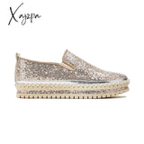 Xajzpa - Women’s Rhinestone Sneakers Flatform Loafers Glitter Slip-On Walking Imily Bela