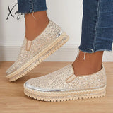 Xajzpa - Women’s Rhinestone Sneakers Flatform Loafers Glitter Slip-On Walking Imily Bela